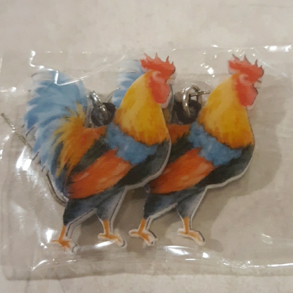New Double Sided Acrylic Rooster Chicken Earrings - Picture 6 of 8